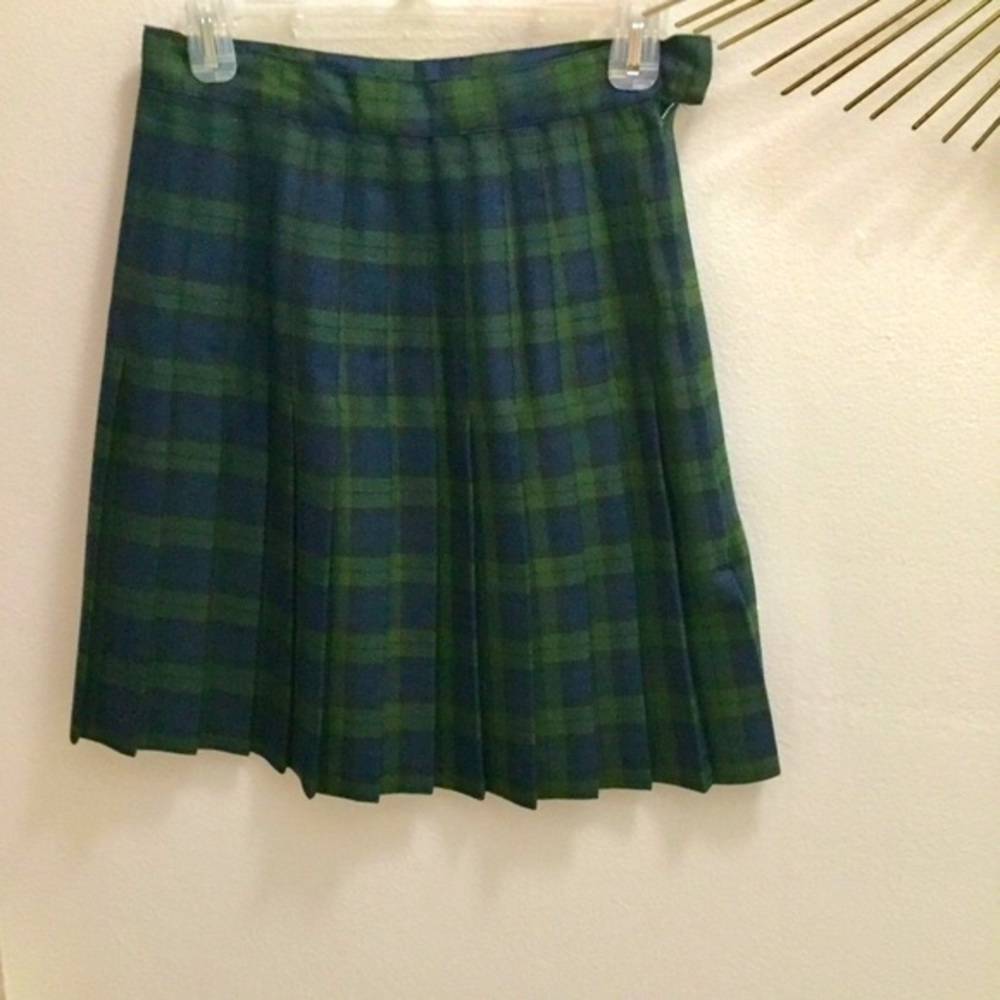 VTG ‘90s Green & Blue Pleated Plaid Mini Skirt 7